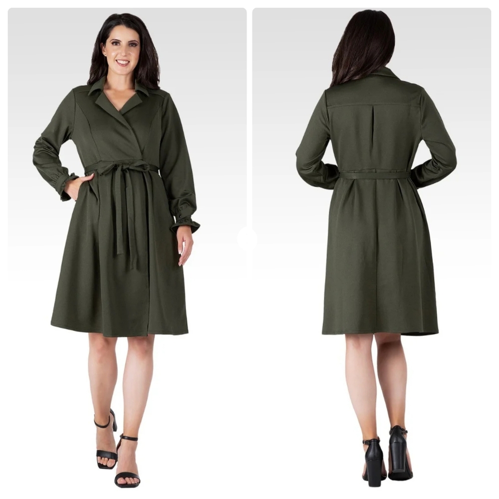 NWOT Standards & Practices Womens Lark Dark Olive Long Sleeve Wrap Dress Size 2X
